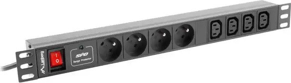 Lanberg PDU-04E04I-0200-BK Power Distribution Unit (PDU) met 4 AC-aansluitingen, 1U, Zwart