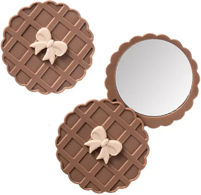 INF Waffle Pattern Rotating Pocket Mirror - Tragbarer HD Rund-Make-up-Spiegel, Kompakter Reise-Handspiegel Kaffee