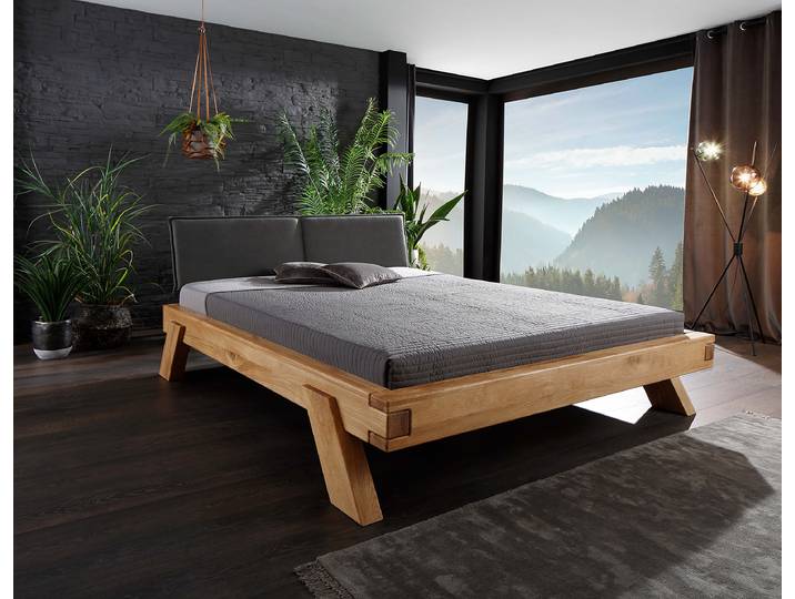 Massivholzbett Bioko Typ C mit Polster 180 x 200cm Microfaser Holz/Braun Wildeiche