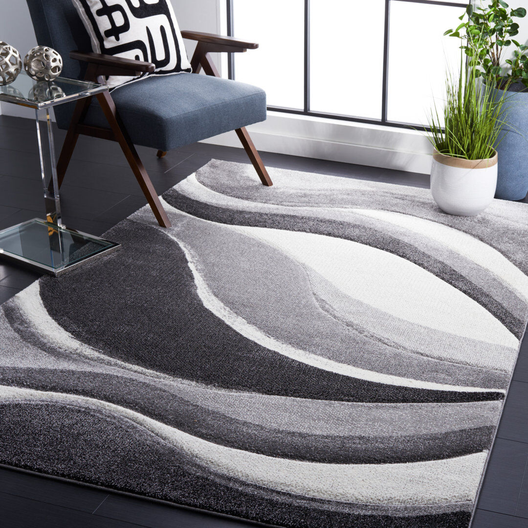 Ivy Bronx Akia Abstract Area Rug Gray Rectangle 122 x 183cm