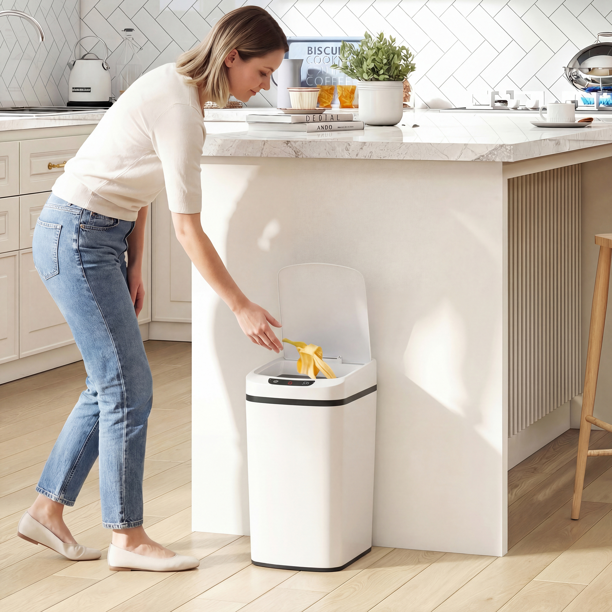 Homcom Cestino Rifiuti da 12L a Infrarossi con Secchio Rimovibile, in Acciaio Inox, ABS e PP, 28x22x41 cm, Bianco   Aosom Italy