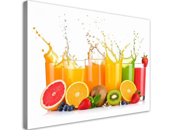 Feeby Leinwandbild Bunte Fruchtsäfte 100x70cm, Mehrfarbig, Essen/Getränk, Rechteckig, 100x70 cm, Bilder & Rahmen, Bilder, Leinwandbilder