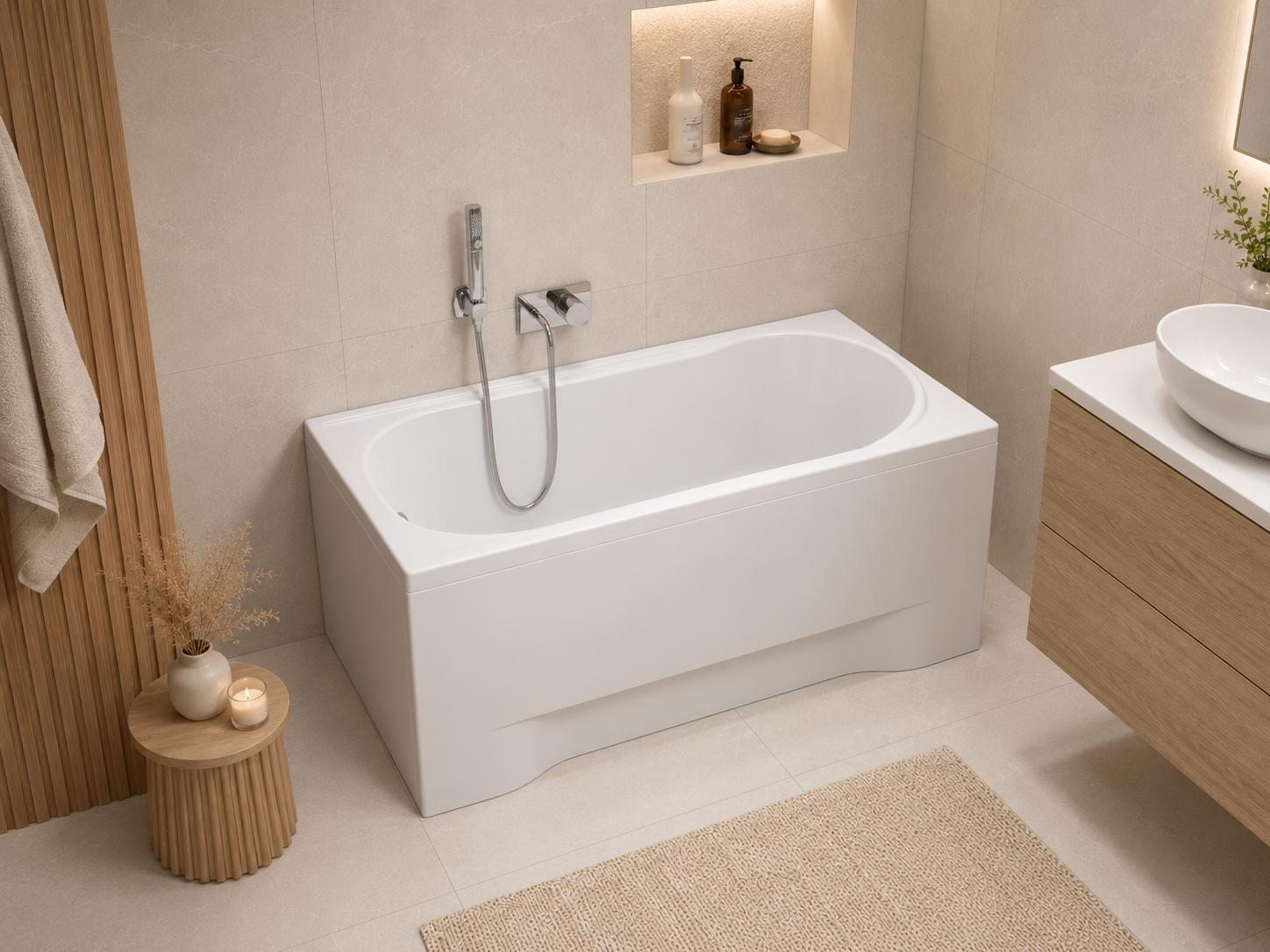 AQUA for you | Badewanne - Polimat Mini - Rechteckbadewanne - 110x70 cm - Weiß - mit Verkleidung, Siphon, Gestell, Acrylwanne