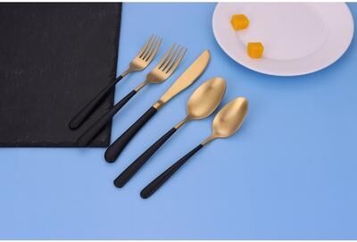 Vivience 20 Pc Flatware Set Matte Gold With Black Handles - Service For 4