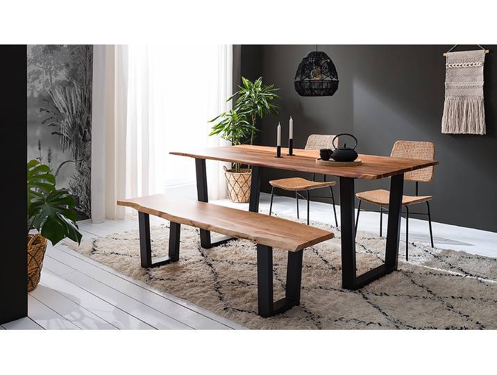 Massive Baumkanten-Sitzbank 160cm Braun/Akazie Braun Trapezförmig Schwarz