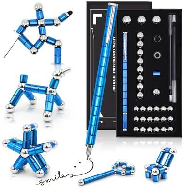 Uplift Essentials Magnetic Fidget Pen With Spinning Toy Function For Anxiety Relief upgraded Blue