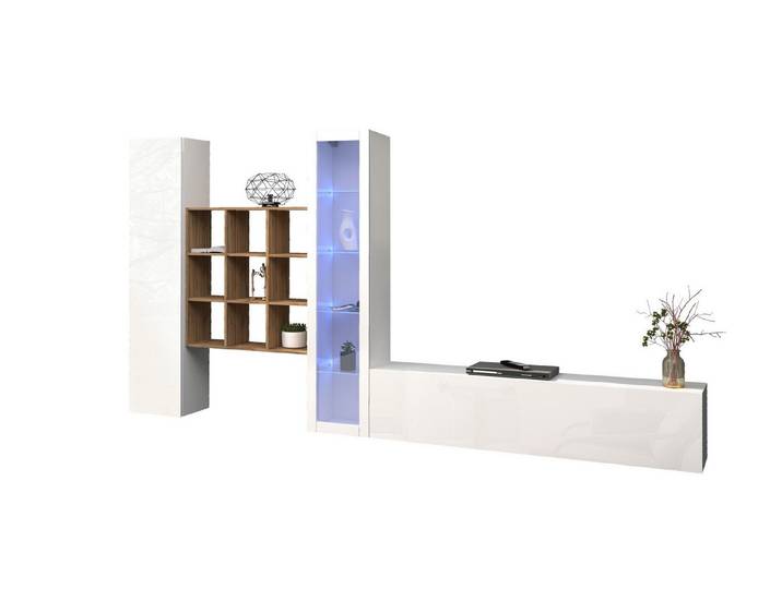 Web Furniture Wohnwand (4-teilig) in Weiß Hochglanz - 350x180x30 (BxHxT), (4-teilig)