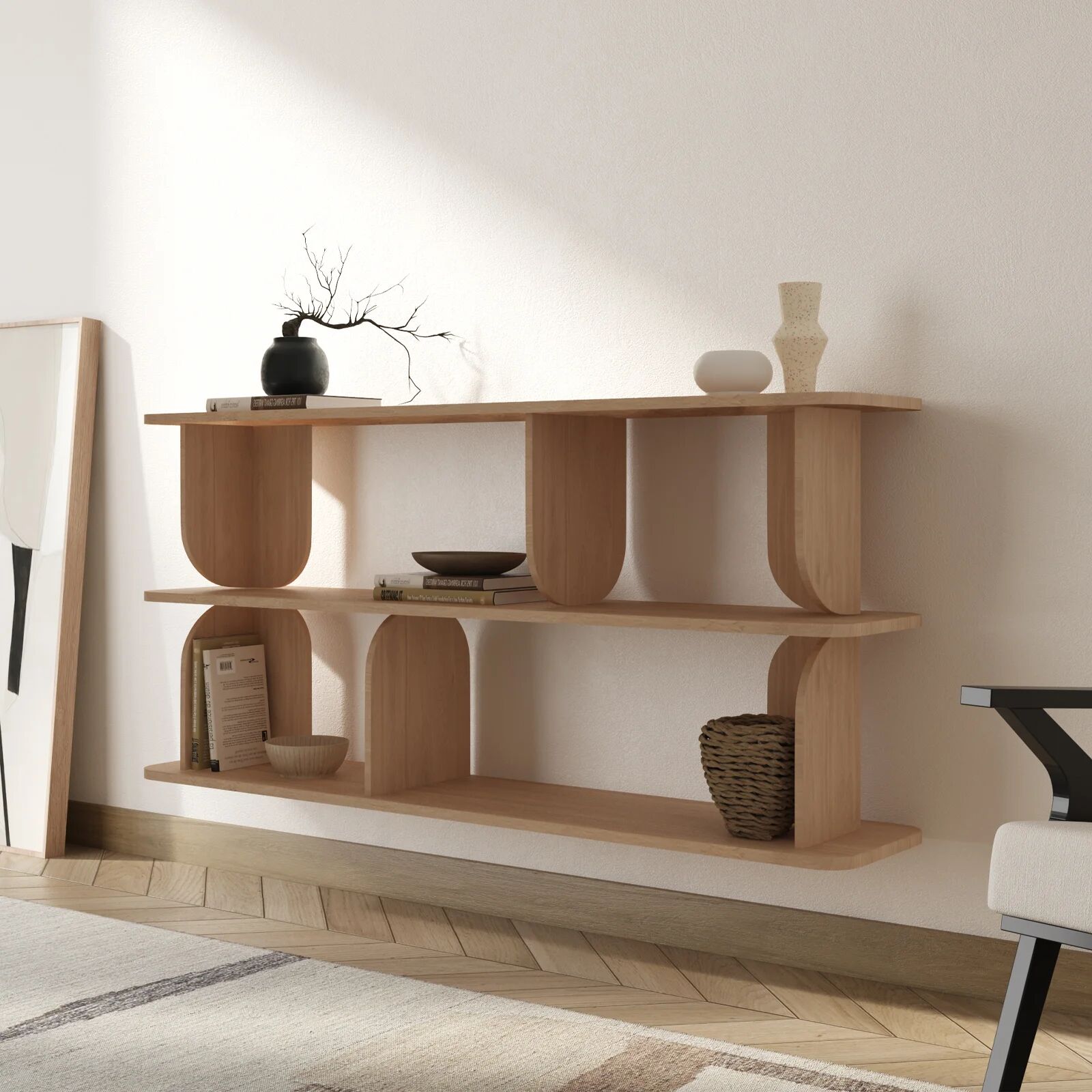 garneroarredamenti Libreria sospesa 160x78h cm moderna soggiorno rovere Bukly