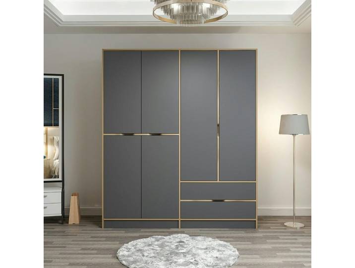 Armoire penderie 6 portes, 2 tiroirs BYRON - Anthracite
