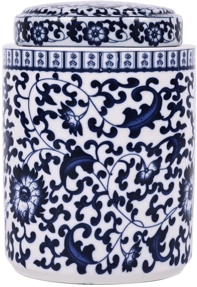Omgoods Chinese Antieke Stijl Blauwe en Witte Gemberpot met Deksel - Ming Stijl