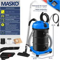Masko, Industriestaubsauger, 6IN1 Industriestaubsauger, Blau (Aschesauger, Nass-Trockensauger)