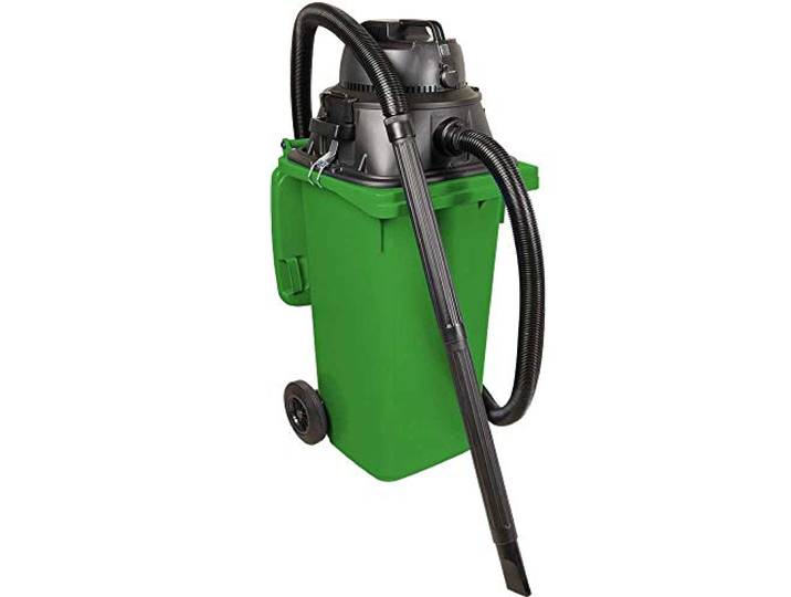 BRB Nass-/Trockensauger/Industriesauger 1100 Watt, mit 120 Liter Behälter (DIN Mülltonne) grün, inkl. zusätzl. Steckdosenanschluss