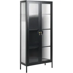 VITRINE mit Glastüren Metall Schwarz Gleora