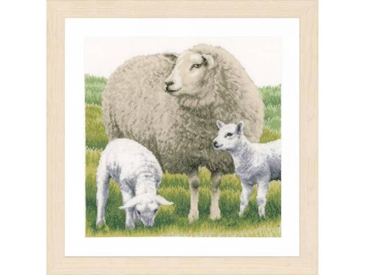 Lanarte Kruissteekset schapen, telstof, kruissteekverpakking met telpatroon, katoen, meerkleurig, 35 x 35 x 0,3 cm