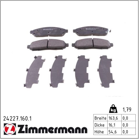 Zimmermann Bremsbelagsatz, Scheibenbremse 242271601 Vorderachse Für Nissan