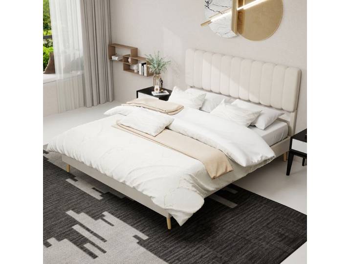 ULEVR lit rembourré 160 x 200 cm beige avec tête de lit sommier à lattes inclus sans matelas sans rangement