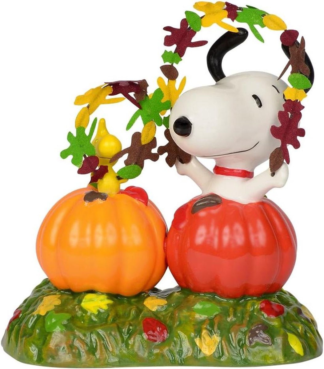 Decoratief Beeldje Snoopy en Woodstock Herfst Decoratie Meerkleurig - Hoogte: 10 cm