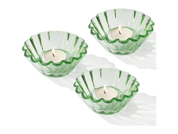 Teelichthalter 3er Set Glas Grün, Hellgrün, 4.5 cm, Dekoration, Kerzen & Kerzenhalter, Teelichthalter