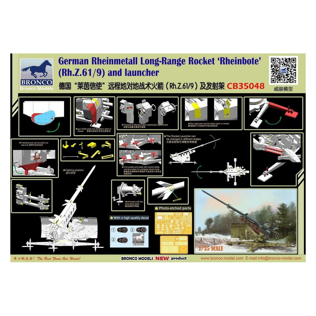 Bronco German Rheinmetall Rheinbote Rakete Rheinbote(Rh.Z.61/9) and launcher (CB35048)