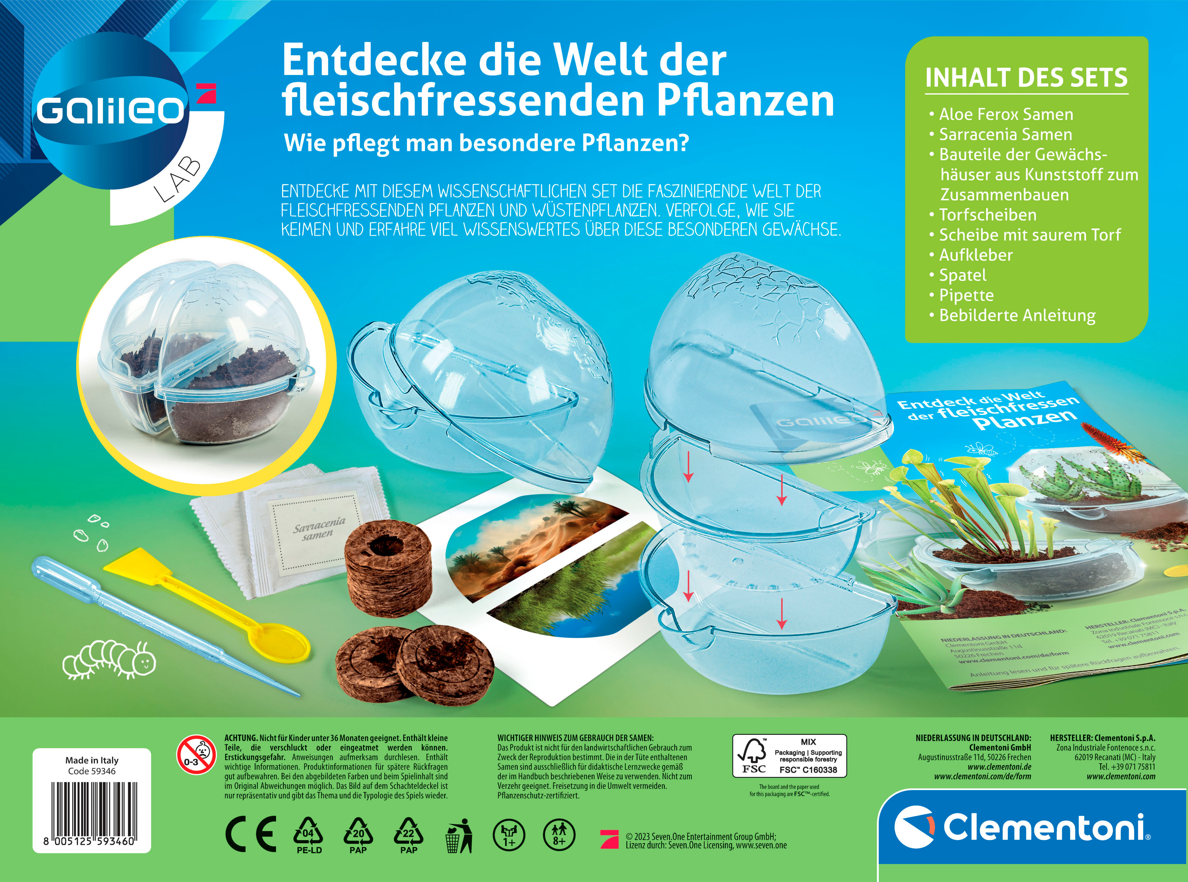 Experimentierkasten CLEMENTONI "Galileo, Entdecke die Welt der fleischfressenden Pflanzen", bunt (weiß, neutral), Experimentierkästen, Kinder, Experimentierkasten, Made in Europe