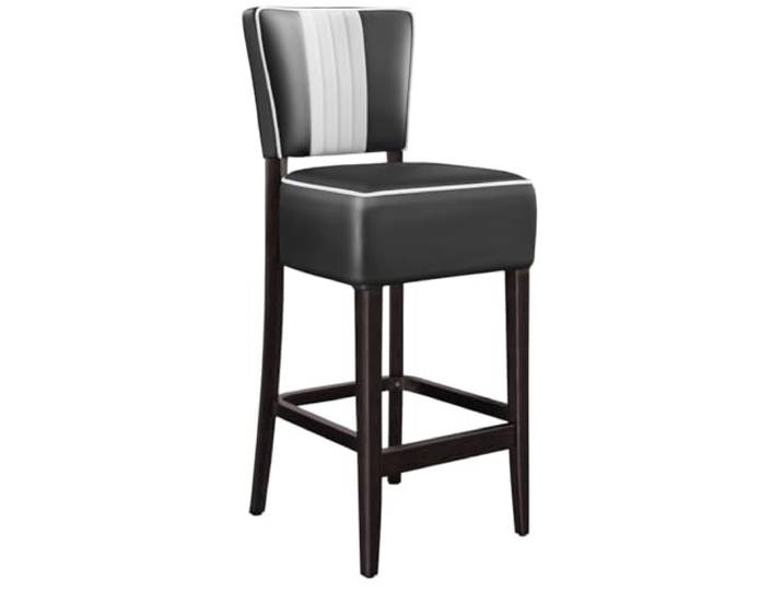 GGMMÖBEL 2-er Set American 2 Diner Barhocker Schwarz Leder Gestell: Holz/Wenge Gestreift Sitzhöhe: 79 cm weißer Keder