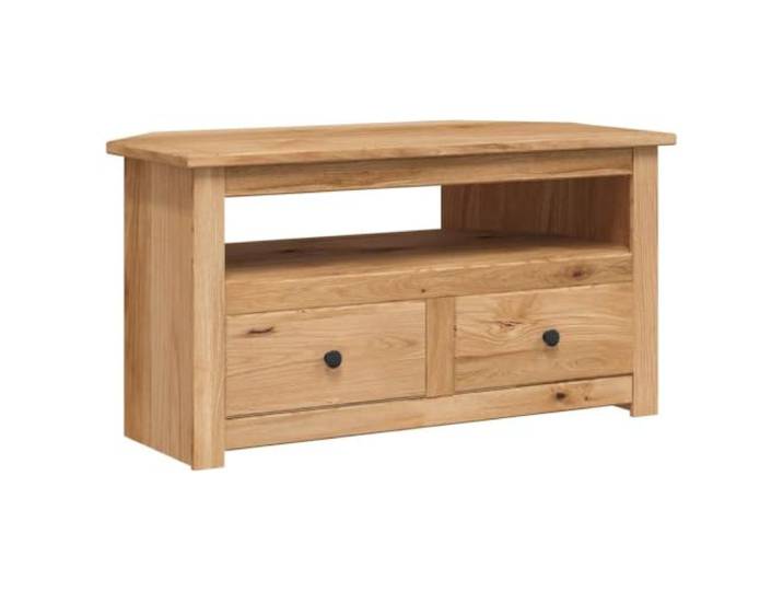 hliofuir TV-Eckschrank Massivholz Kiefer Fernsehtisch 93x49x49 cm Natur Platzsparende Ecklösung fürs Wohnzimmer: Mit zwei Schubladen und Ablagefach für Receiver, Fernbedienung und Dekoration.