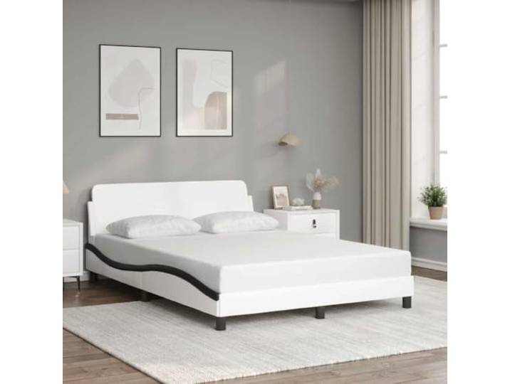 Kunstleder mit Kopfteil Schlafzimmer Bettgestell Weiß 140 x 200 cm Bettgestell Dover 140x200 cm Kunstleder Weiss Schwarz mit Kopfteil Lattenrost Stabiles Metallbett Schlafzimmer Moebel