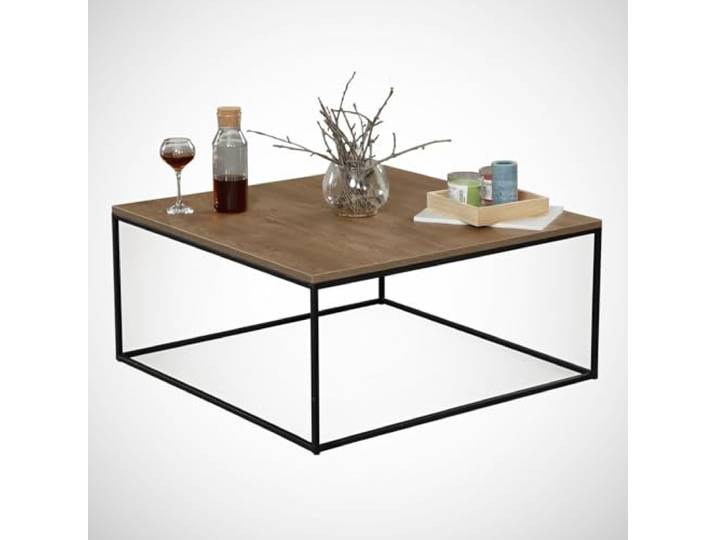 Hanah Home Moderner Couchtisch, Kaukasische Eiche, 75 x 43 x 75 cm 100% melaminbeschichtete Spanplatte, 18 mm stark Stabile Metallbeine, Industriedesign