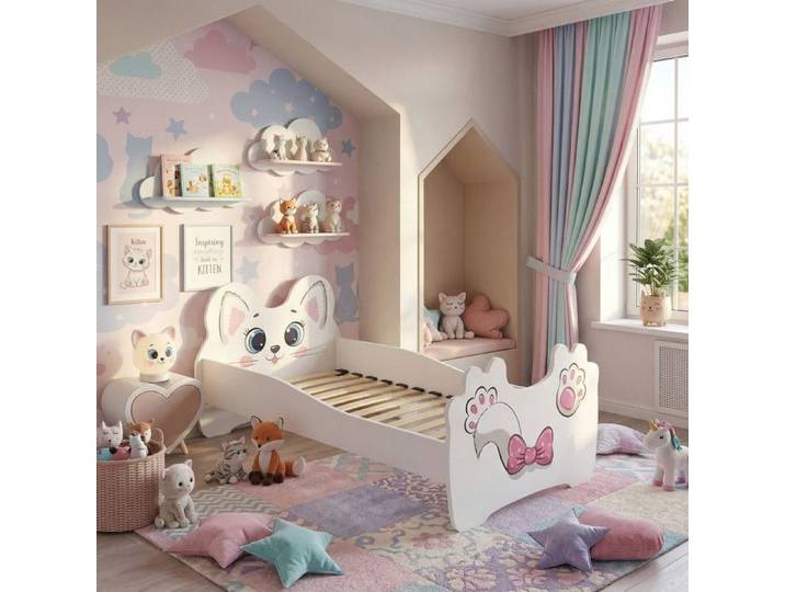 Lit enfant ANIMALS PINK CAT 160x80 – blanc sans matelas