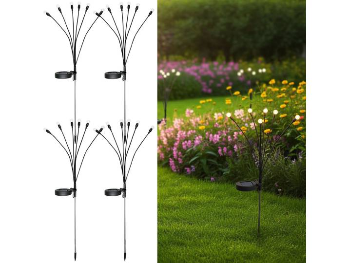 4er-Set Solar-Gartenlampe Glühwürmchen mit 6 flexiblen Armen, inkl. Erdspiess