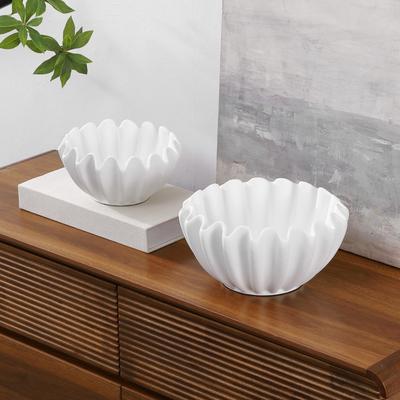 "SAFAVIEH Leni Ruffle 11.75-Inch Resin Bowl Set of 2, White - 12"" W x 12"" D x 6"" H"