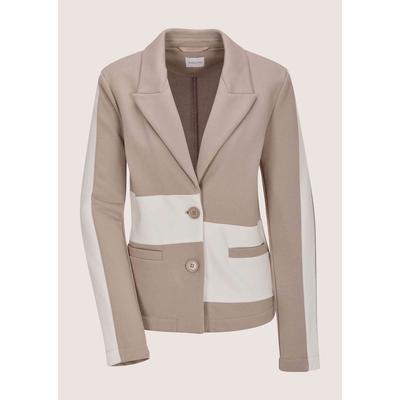 Langarmshirt MADELEINE "Blazer Elegante Businessjacke mit Kontrasten", Damen, Gr. 38, weiß (cappuccino, wollweiß), Obermaterial: 85% Baumwolle CO. 15% Polyester PES., Modern, Shirts Langarmshirt, Asymmetrische Blocktreifen