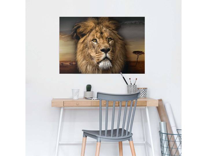 Affiche Tête de lion Papier Beige 61 x 92 x 0cm