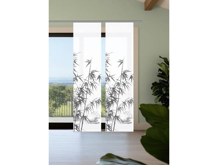 Schiebegardine HOME IN GREEN RUFUS , grau, B:60cm H:245cm, Polyester, Gardinen, Schiebegardine, Bambusoptik, SET, recycelt, Digitaldruck