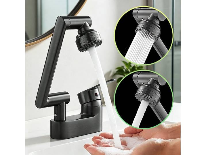 Pliable 360 ° Robinet de lavabo multifonctionnel à rotation omnidirectionnelle, bras robotisé, eau chaude et froide, en laiton robuste