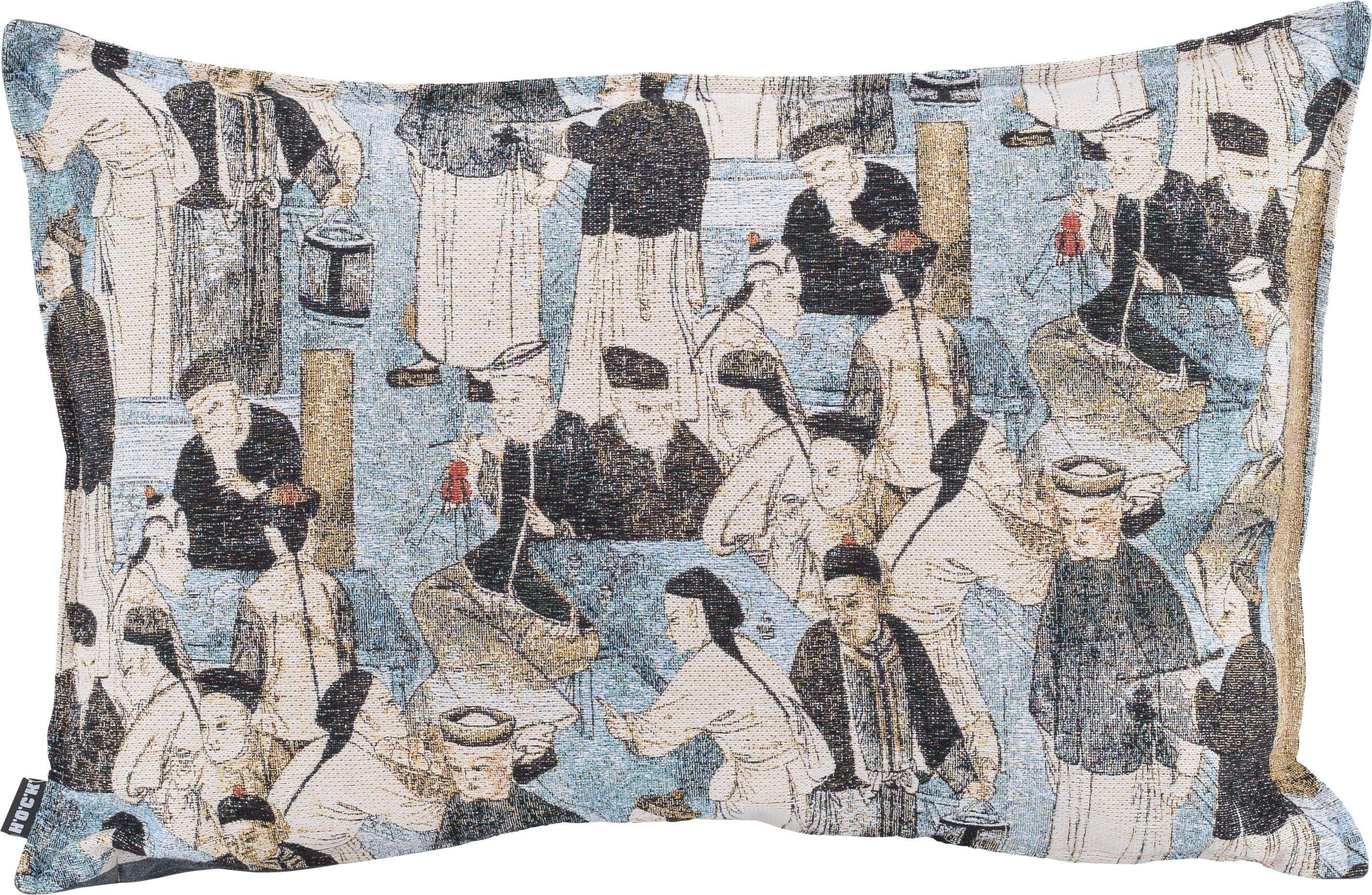 Dekokissen H.O.C.K. "Ichiba", blau (blau, weiß, asiatisch), B:40cm H:10cm L:60cm, Baumwolle, Polyester, Dekokissen_Sitzkissen_Kissenhüllen, Dekokissen, mit asiatischem Menschenmotiv, Kissenhülle mit Füllung, 1 Stück blau, weiß, asiatisch B/L: 40cm x 60cm,