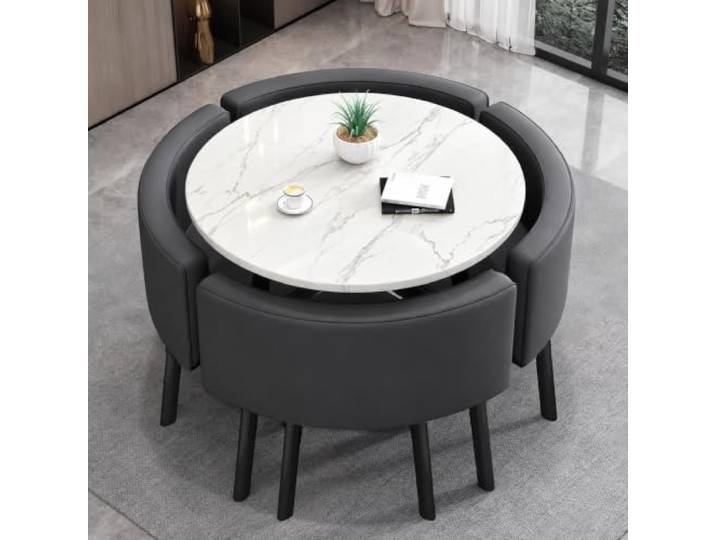 VTELGT Esstisch mit 4 Stühlen Moderne Essgruppe Set (Round)