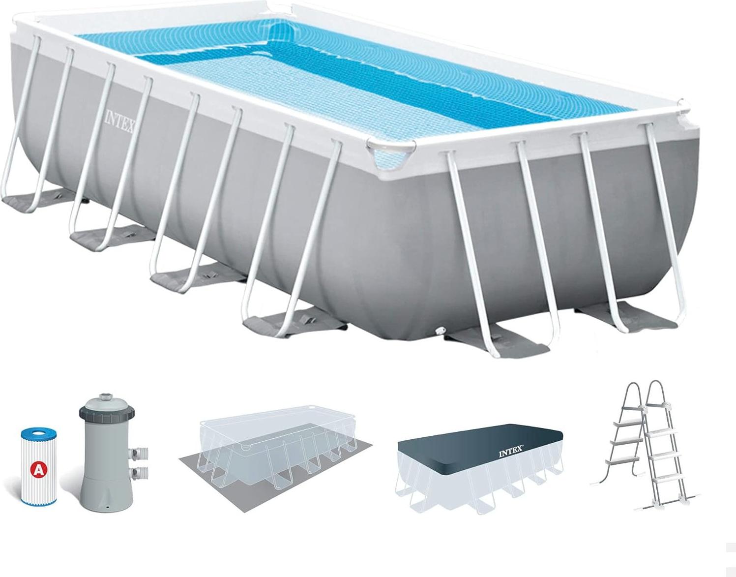 INTEX 26792GN Prism Frame Pool 488x244x107cm Set mit Filter Leiter Plane Folie