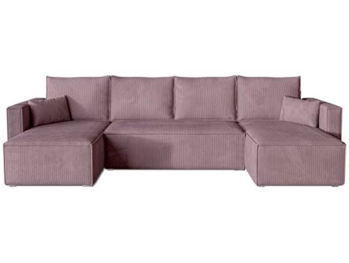 BROMARKT Ecksofa mit Schlaffunktion Puderrosa Sofa mit Bettkasten U Form Wohnlandschaft Eckcouch Freistehend Couch Polstercouch Schlafsofa Schlafcouch Stauraum 305 cm Breite 5 Sitzer Stoff Cord