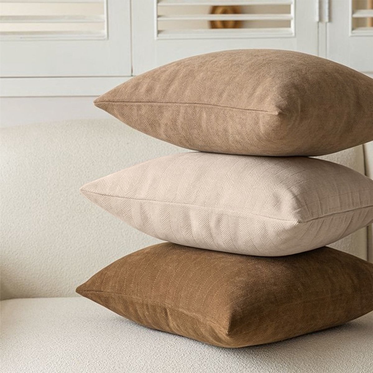 Set van 3 decoratieve chenille kussenhoezen, bruin, 45 x 45 cm