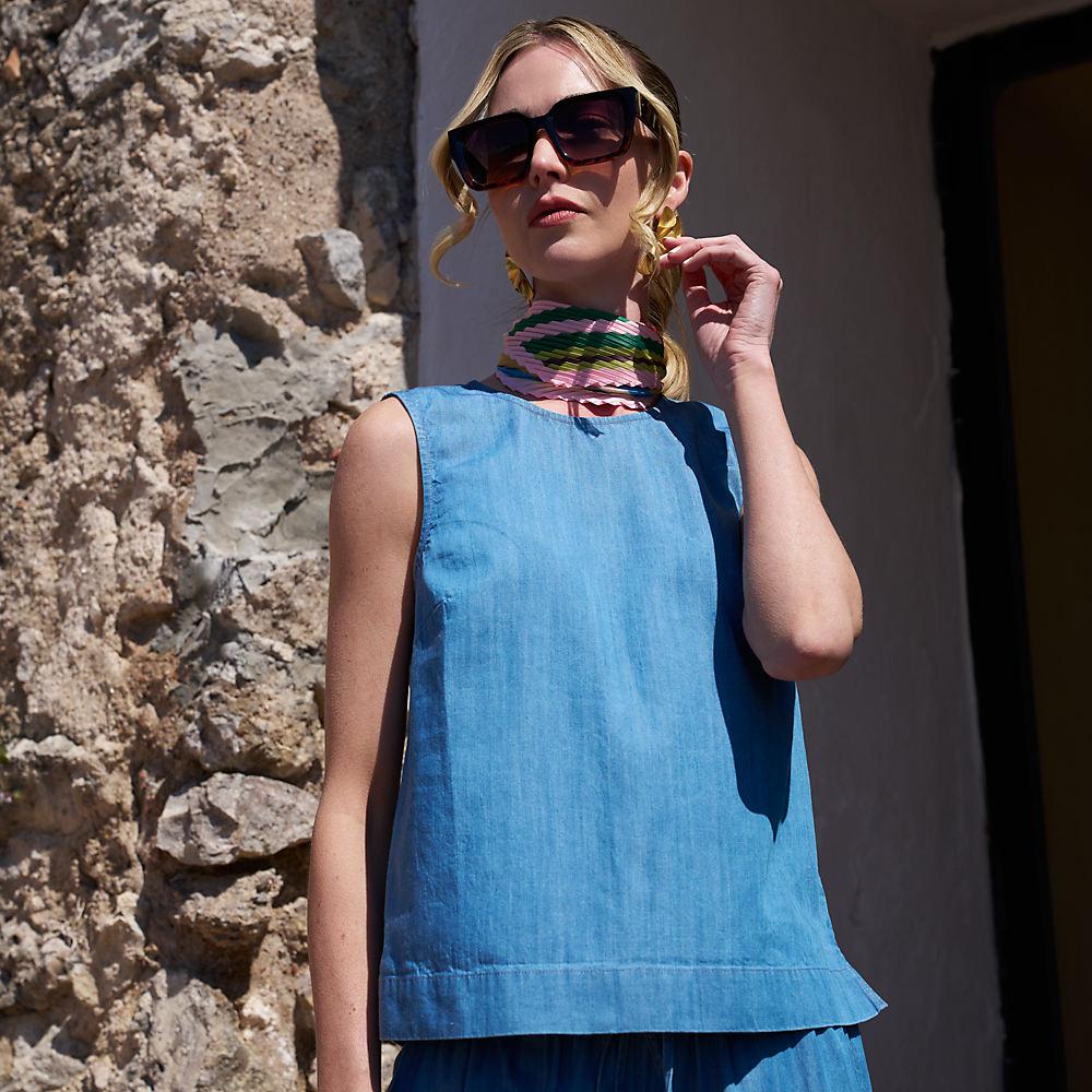 Ärmelloses Top aus Lyocell-Mix, Damen, size: regular, Blau, Baumwolle/Lyocell (Viskose), by Lands' End