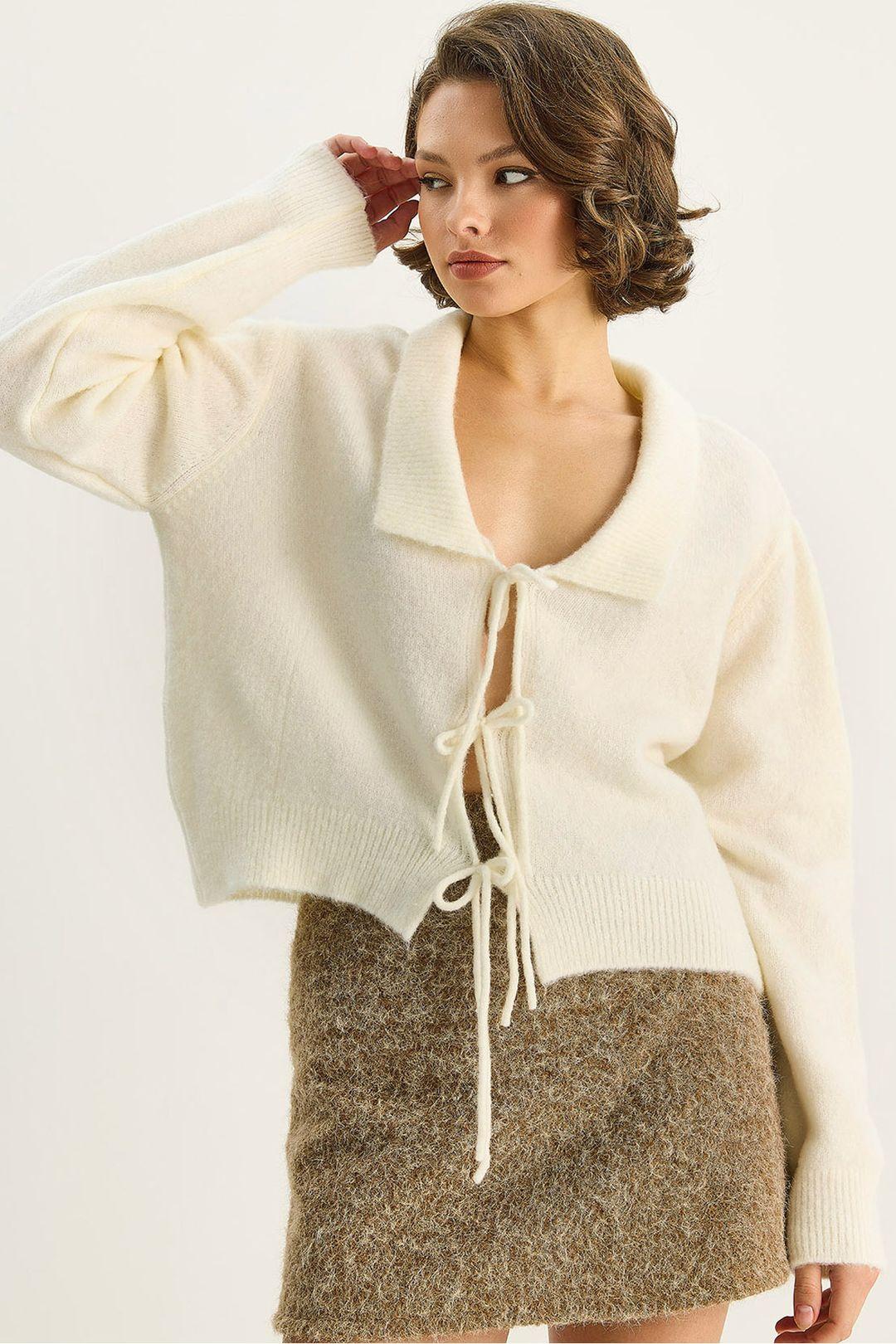 Oversized V-hals Ribbel Cardigan met Striksluiting