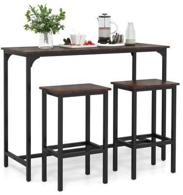 "Costway Industrial 3-Piece 47.5"" Counter-Height Dining Table and 2 Bar Stools-Coffee"