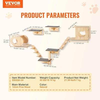 Wall Mounted Cat Climbing Jungle Ecosystem 7pcs Set