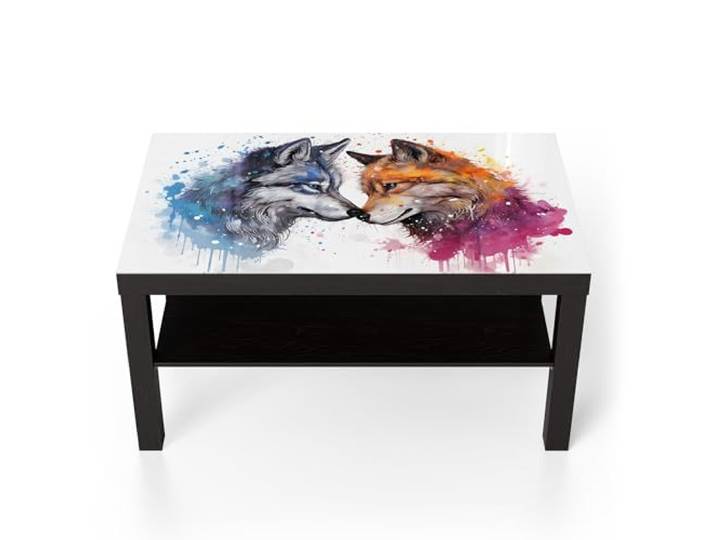 DEQORI Glastisch schwarz groß 90x50 cm Motiv Symmetrie der Wildnis ausgefallener Beistelltisch aus Glas Hochglanz Couchtisch fürs Wohnzimmer moderner Couch Tisch mit Design