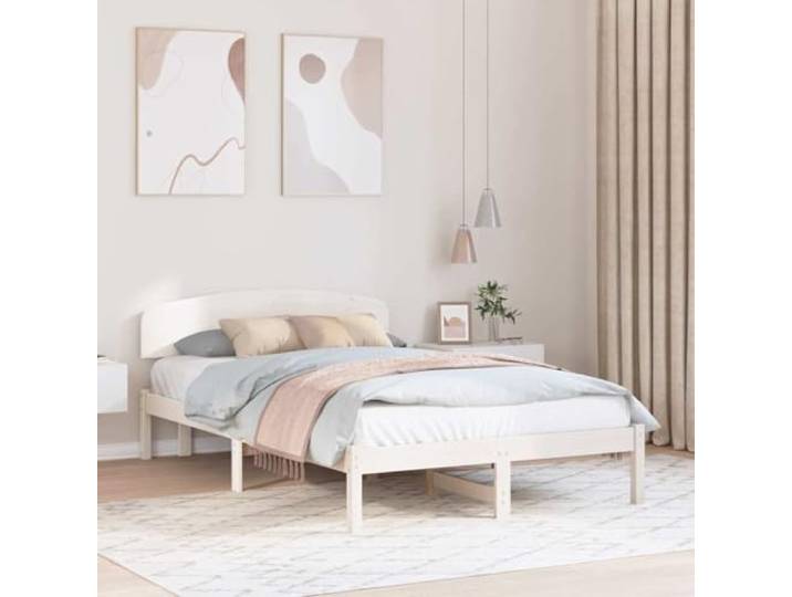 YUOTYRKTEJRSG Massives Kiefernholz Modernes Design 140x190 cm Weiß Bettrahmen mit Kopfteil Weiß 140x190 cm Massives Kiefernholz Lattenrost Stabil Stilvoll