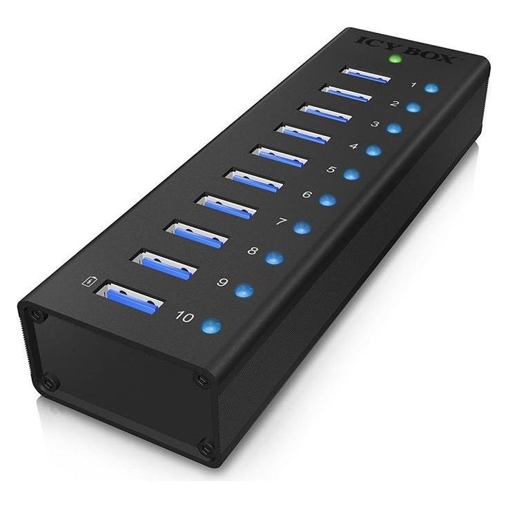Icy Box USB Hub High-Speed & Plug Play Connection ,IB-AC6110 (USB-B, 10 Ports) (IB-AC6110)