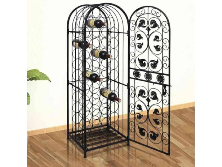 Molumvel Flaschenregal 45 Flaschen Metall, Weinregal Schwarz, Standregal Schmiedeeisen, Pulverbeschichtet & Rostfrei, Verriegelbare Tür