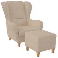 Supellex Sofia Ohrensessel mit Hocker   Design Vienna Creme-Beige