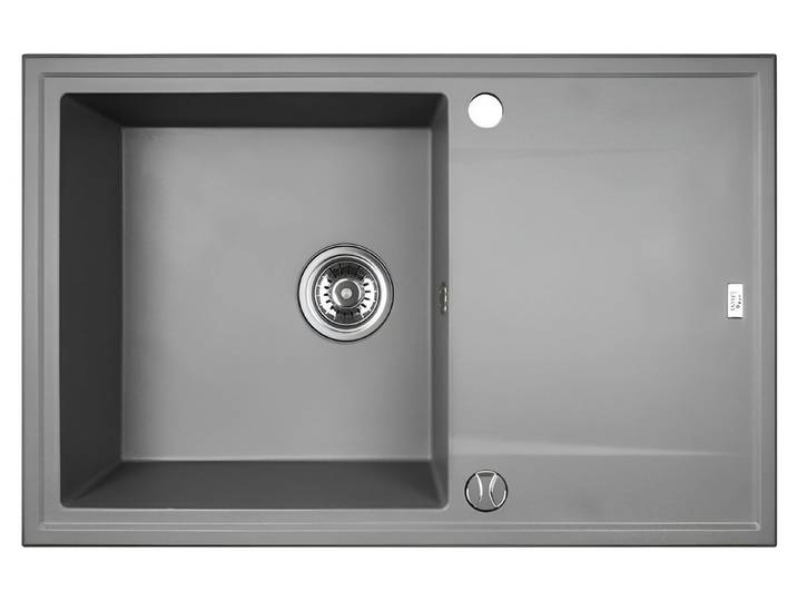 KOLMAN Küchenspüle Einzelbecken Megalo Granitspüle, Rechteckig, 50/78 cm, Grau, Space Saving Siphon GRATIS